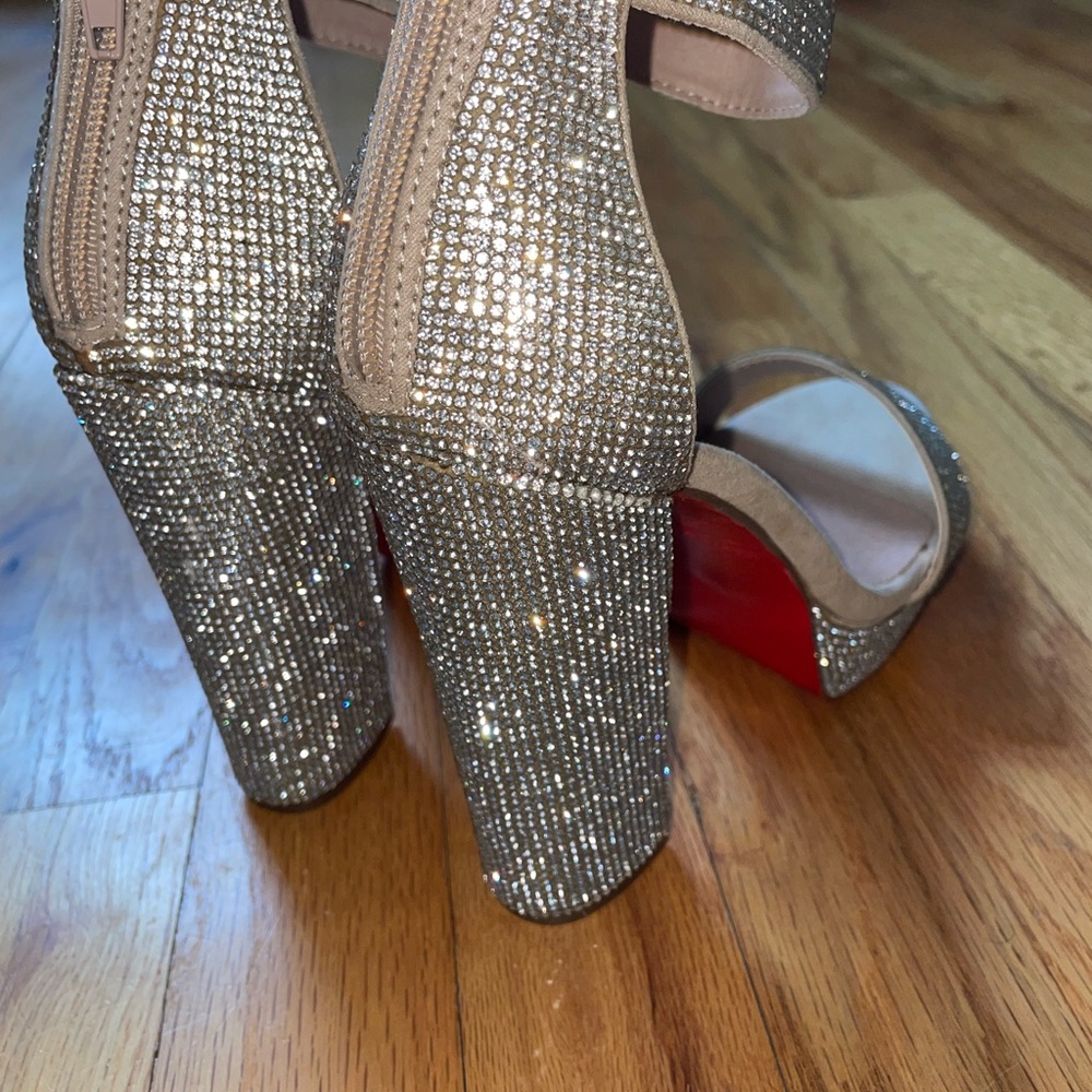 Madden Girl rhinestone embellished suede block heels with red bottoms NEW - Picture 7 of 10